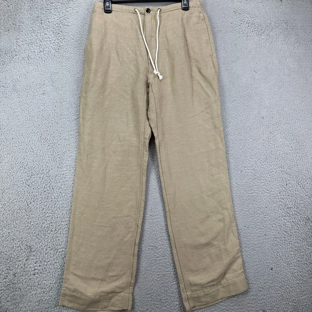 Banana Republic Linen‎ Blend Pants Small Tan Drawstring Pocket Straight Leg NEW